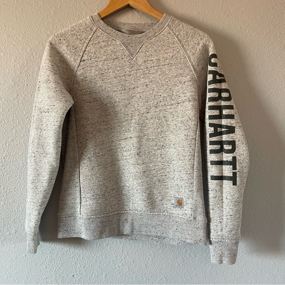 Carhartt Women's Gray Logo Sleeve Pullover Relaxed Fit Sweatshirt Size X-Small - Picture 5 of 9